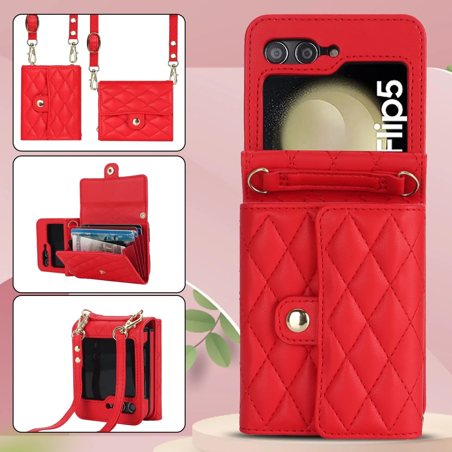Crossbody Leather Case for Galaxy Z Flip 3-6