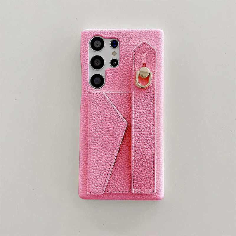 LuxStrap Wallet – PU Leather Wrist Strap Phone Case for Galaxy S Series