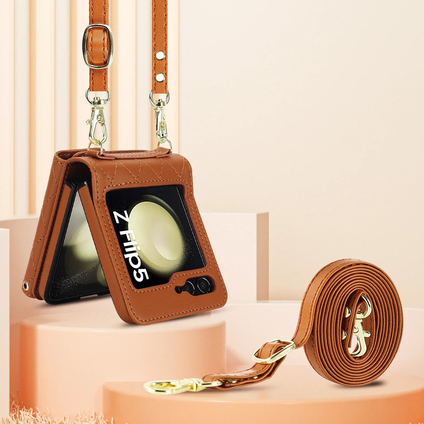 Crossbody Leather Case for Galaxy Z Flip 3-6
