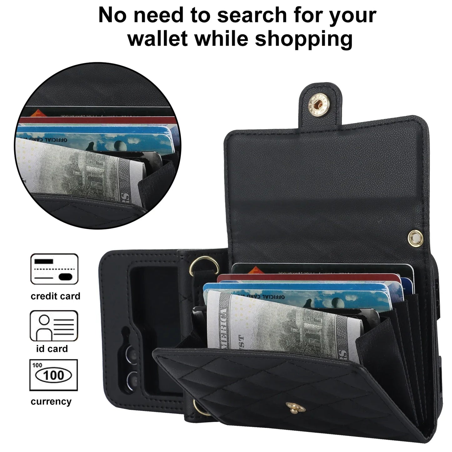 Crossbody Leather Case for Galaxy Z Flip 3-6