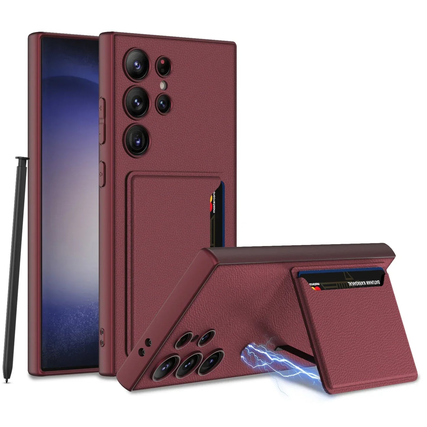 Ultra Thin Leather S24 Ultra Case with Magnetic Card Bag - Odin case
