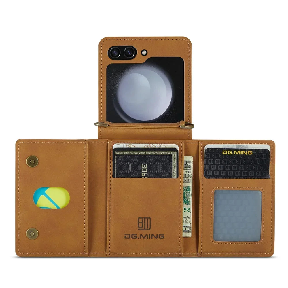 Retro Magnetic Leather Wallet Case for Samsung Galaxy Z Flip 5 - Odin case