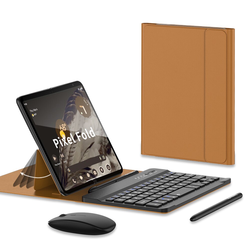 3 in 1 Wireless Keyboard, Leather Flip Stand & Mouse For Google Pixel Fold - Odin case
