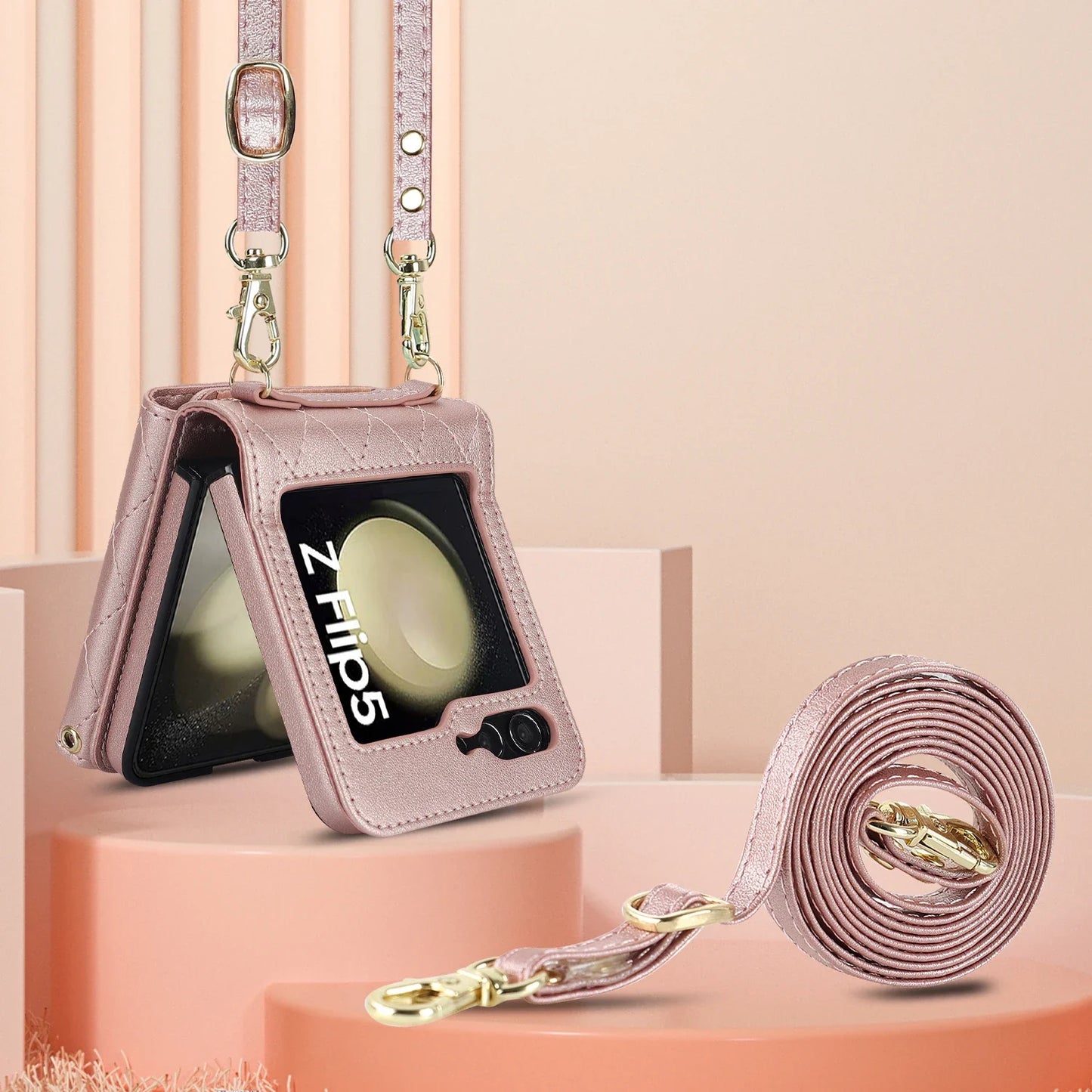 Crossbody Leather Case for Galaxy Z Flip 3-6