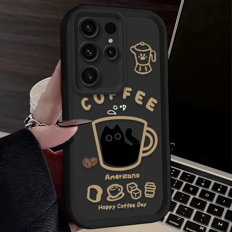 PurrLatte Case – Cute Coffee Cat Protective Cover for Samsung Galaxy S Series