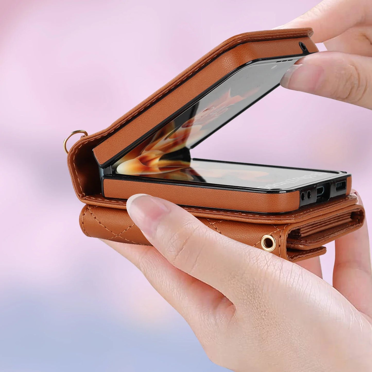 Crossbody Leather Case for Galaxy Z Flip 3-6