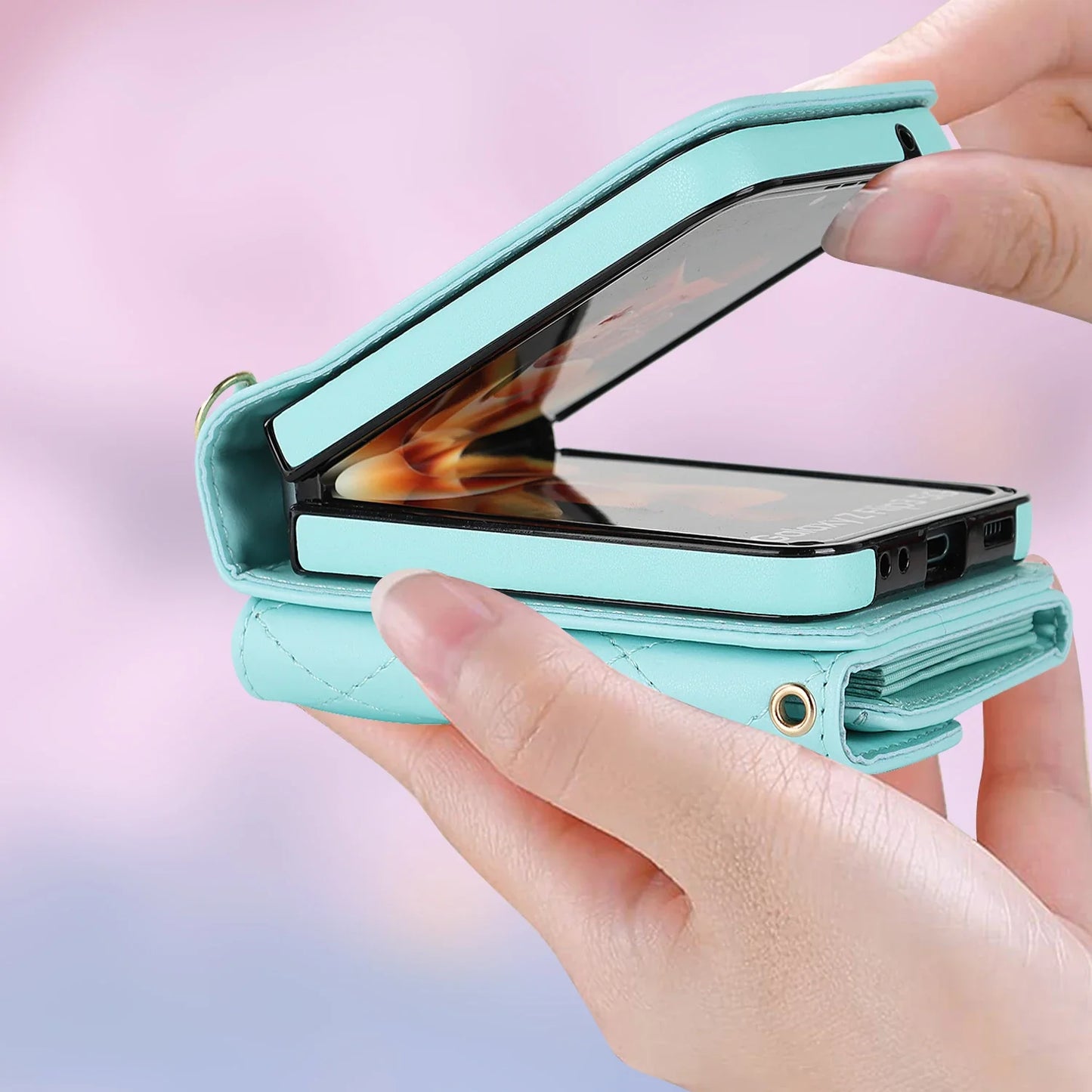 Crossbody Leather Case for Galaxy Z Flip 3-6