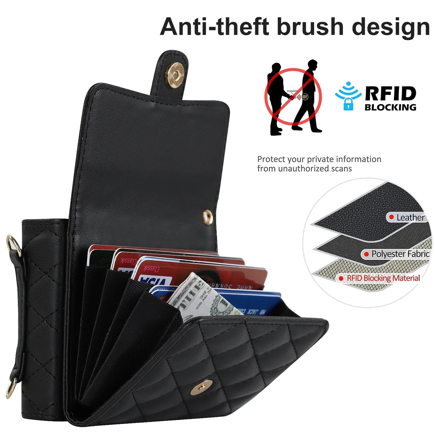 Crossbody Leather Case for Galaxy Z Flip 3-6