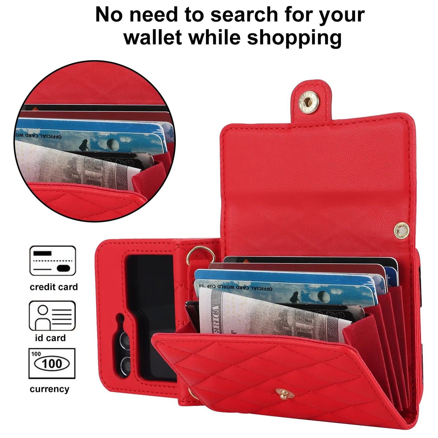 Crossbody Leather Case for Galaxy Z Flip 3-6