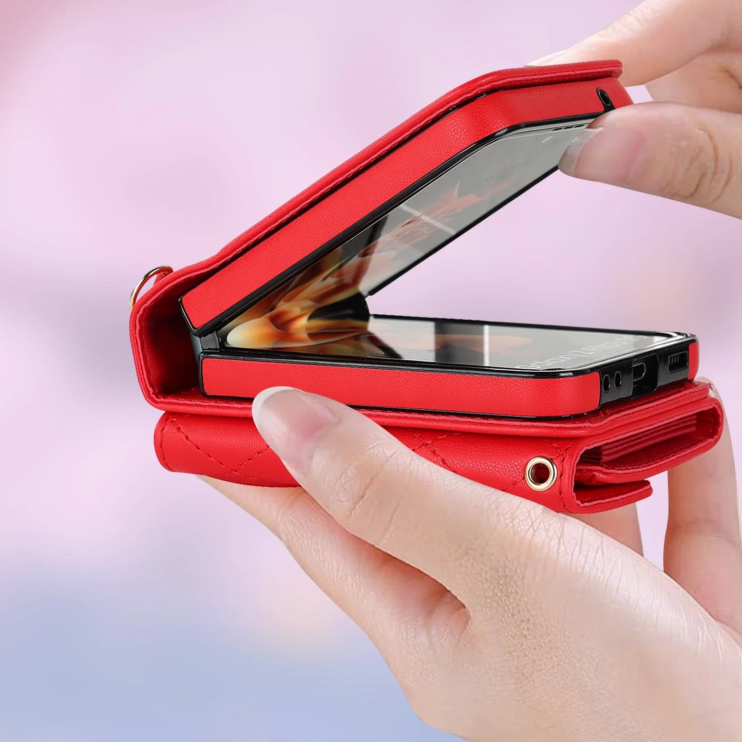 Crossbody Leather Case for Galaxy Z Flip 3-6