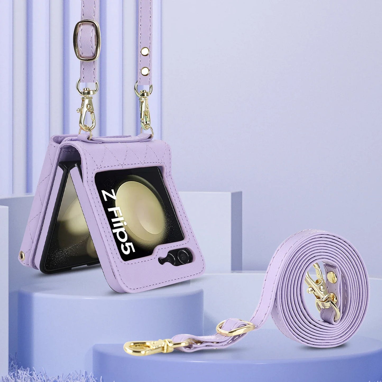 Crossbody Leather Case for Galaxy Z Flip 3-6