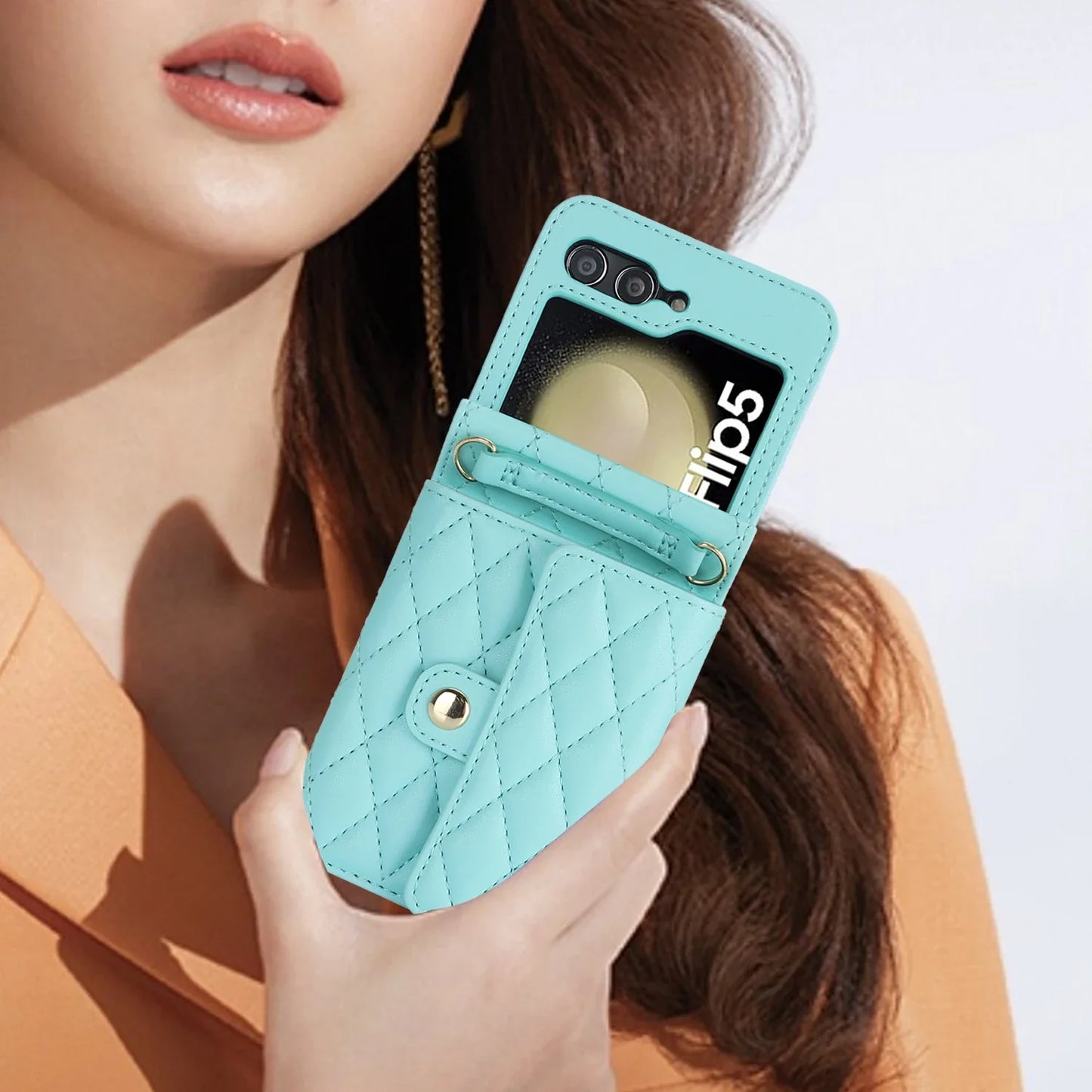 Crossbody Leather Case for Galaxy Z Flip 3-6