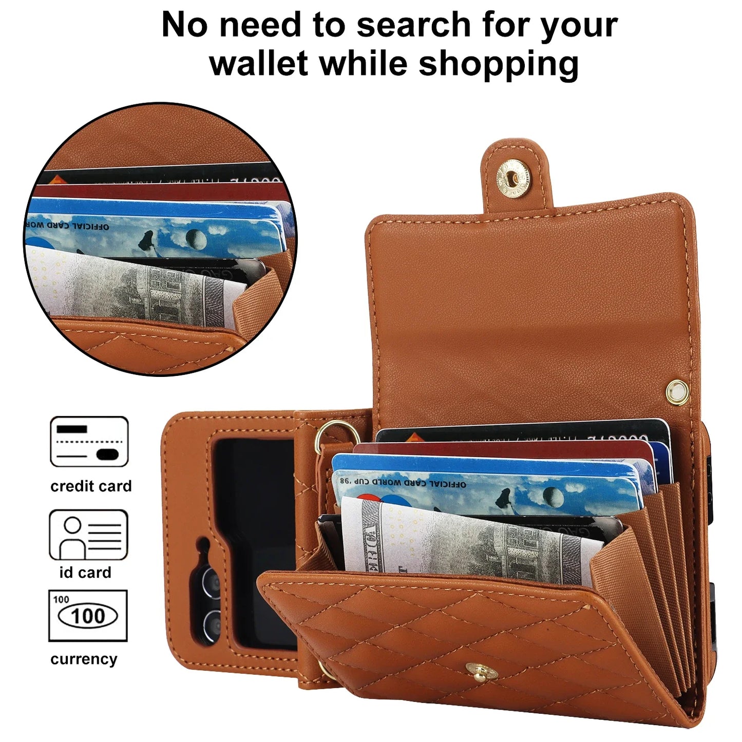 Crossbody Leather Case for Galaxy Z Flip 3-6
