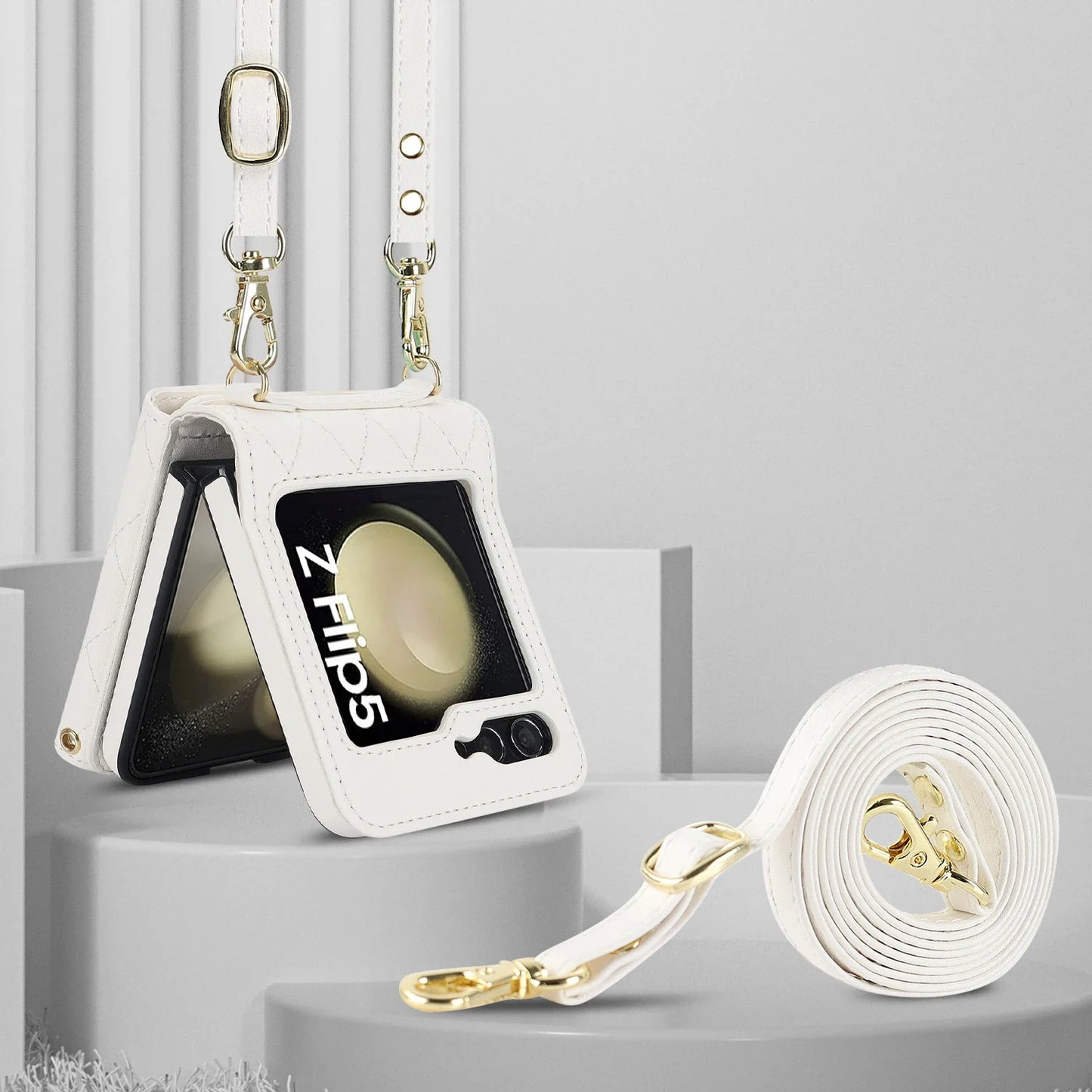 Crossbody Leather Case for Galaxy Z Flip 3-6