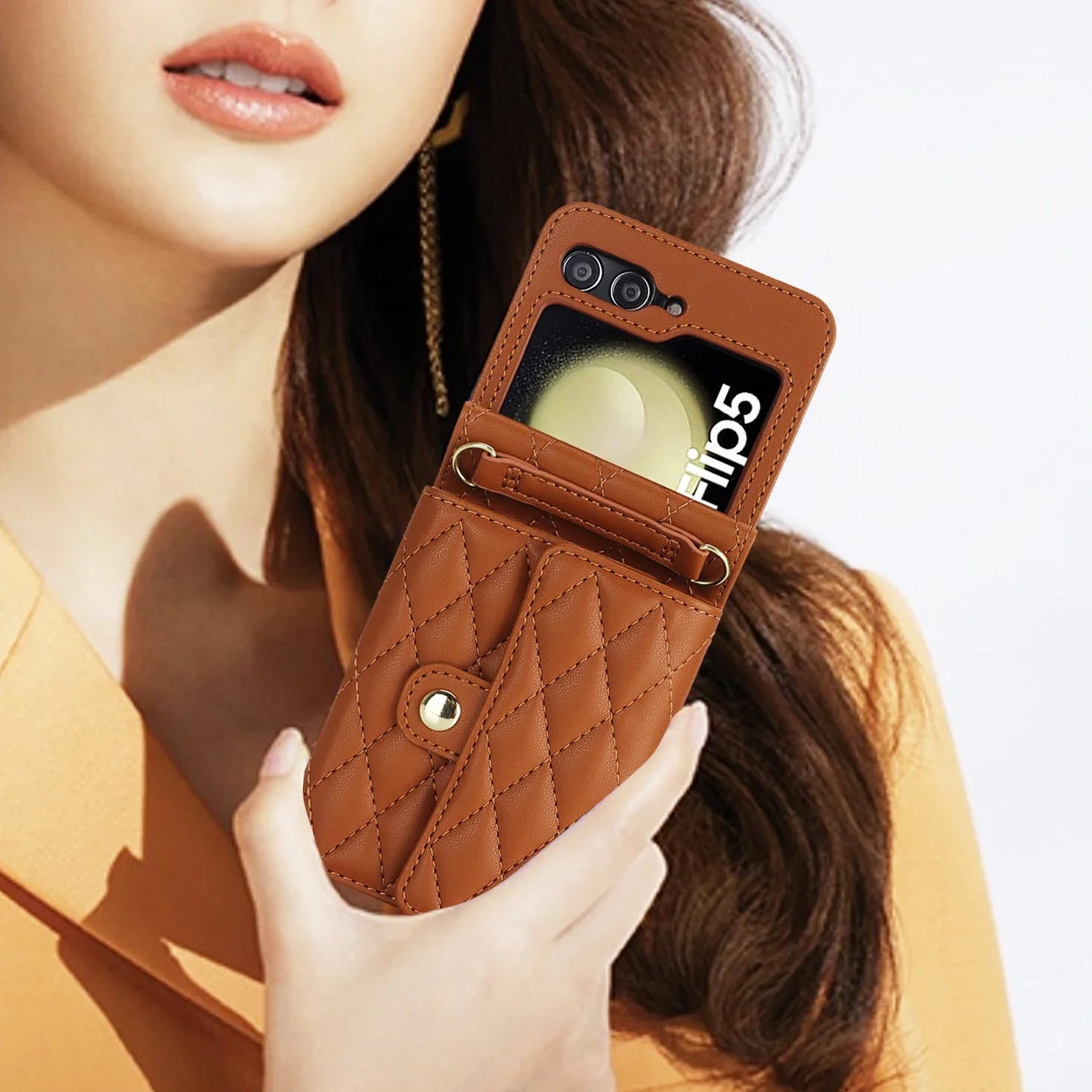 Crossbody Leather Case for Galaxy Z Flip 3-6
