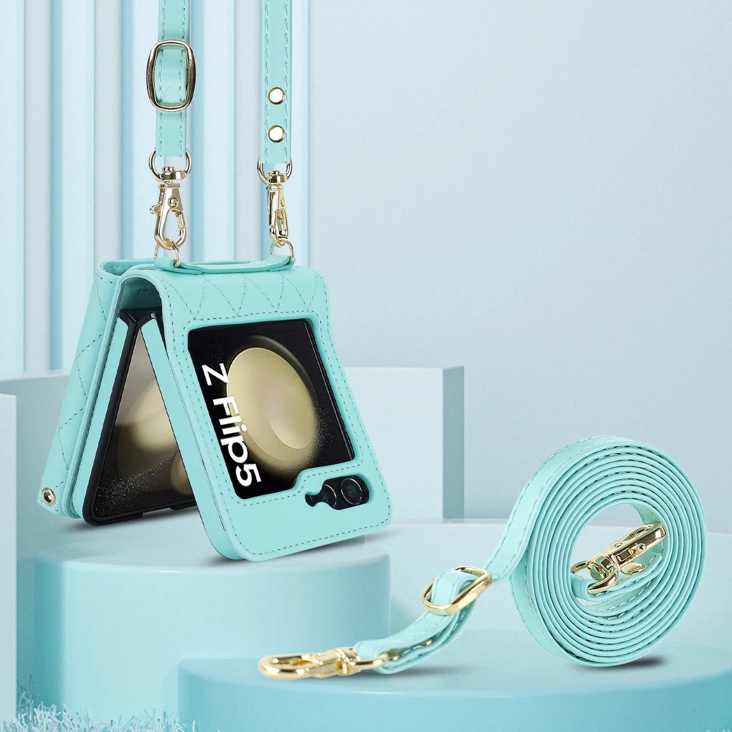 Crossbody Leather Case for Galaxy Z Flip 3-6