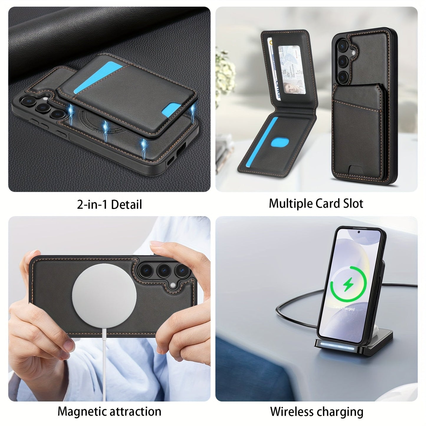 2-in-1 Magnetic Wallet Case with RFID Protection for Samsung Galaxy S Series