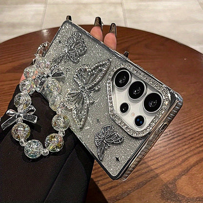 GlamCharm Case – Butterfly Rhinestone Hand Chain Cover for Galaxy S Series