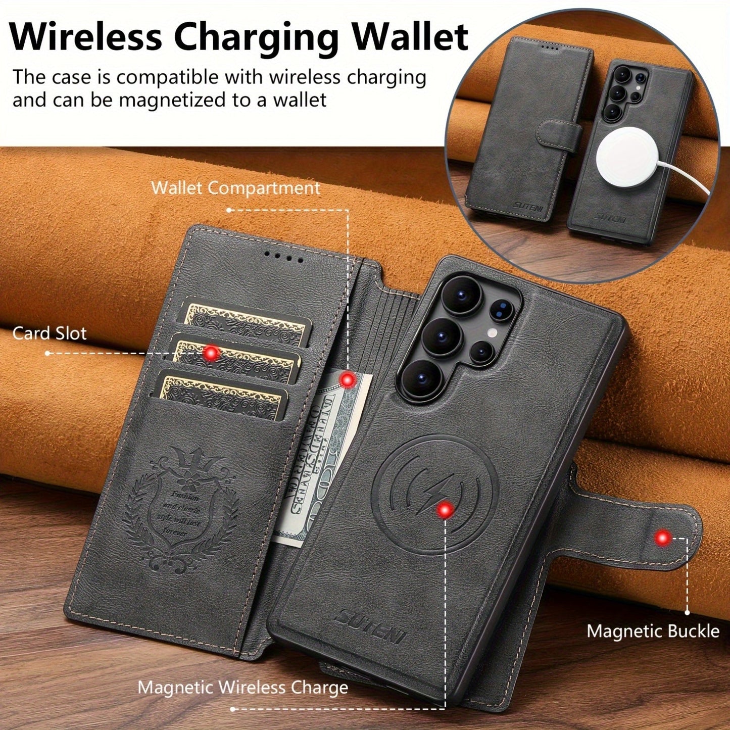 SnapVault Wallet Magnetic Detachable Leather Case