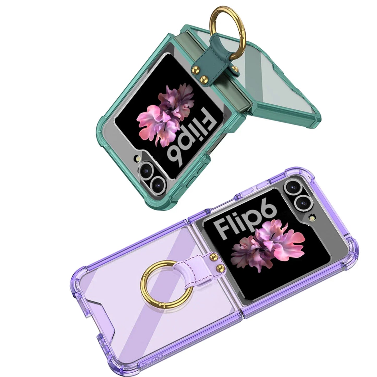 Transparent Shockproof Case with Ring Holder for Samsung Z Flip 6