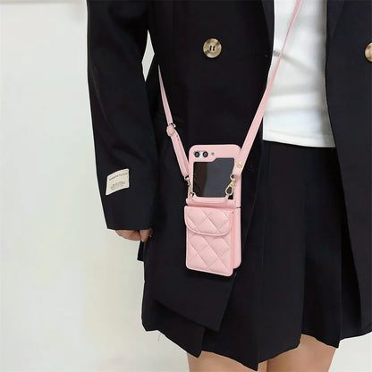 Leather Wallet Case with Lanyard for Samsung Galaxy Z Flip 5