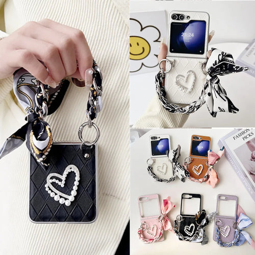 DIY Diamond Heart Pattern Scarf Leather Case for Samsung Galaxy Z Flip5