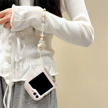 Pink marble phone case for Samsung Galaxy Z Flip 5 with wavy edge