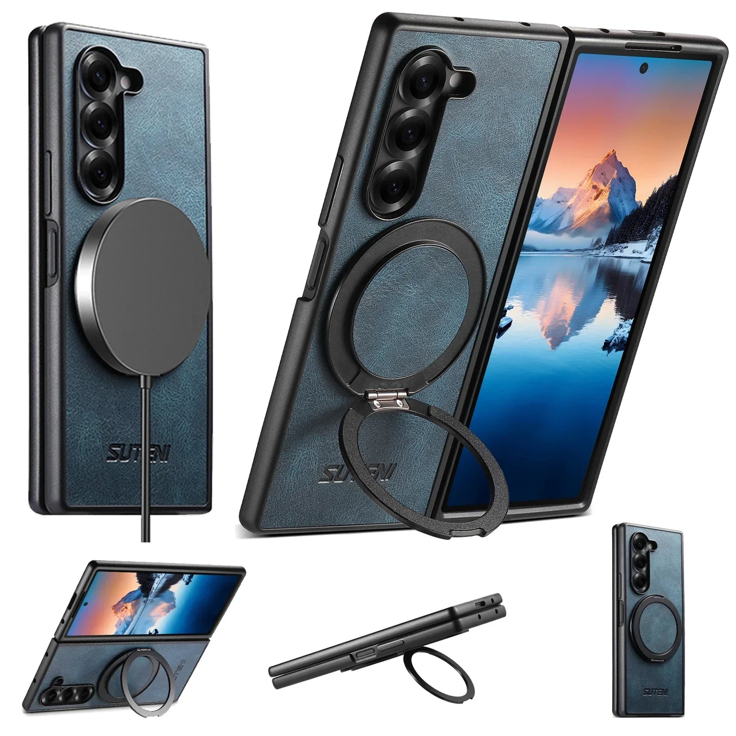 ZFold MagRing – Magnetic Leather Case with Stand & Grip Ring