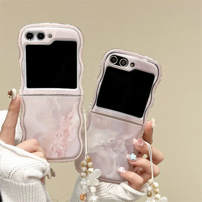 Pink marble phone case for Samsung Galaxy Z Flip 5 with wavy edge