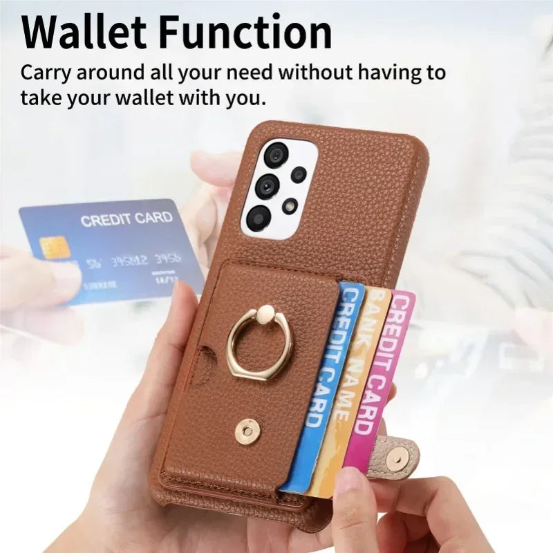 Wallet Leather Ring Holder Case for Samsung Galaxy S