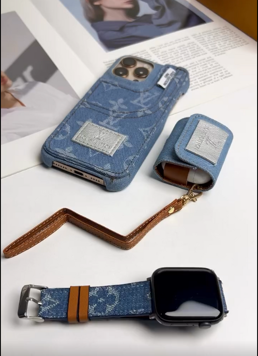 DenimWeave™ Pack Premium Matching Set – Phone Case, AirPods Case & Watch Band