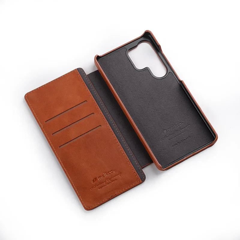Melkco LuxeFlip – Genuine Cowhide Leather Vertical Case for Galaxy S25 Ultra