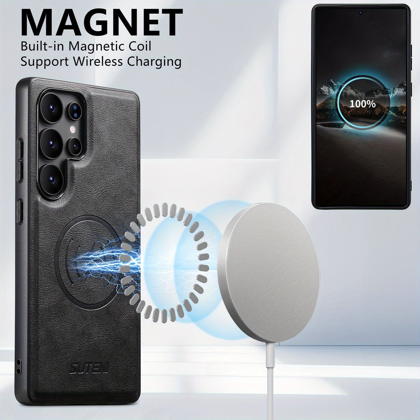 MagVolt Luxe – Magnetic Cowhide Leather Case for Galaxy S Series